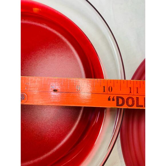 Tupperware Sheerly Elegant Red Round Platter Ruby Seal Clear 10" Serving Plate - Picture 10 of 11